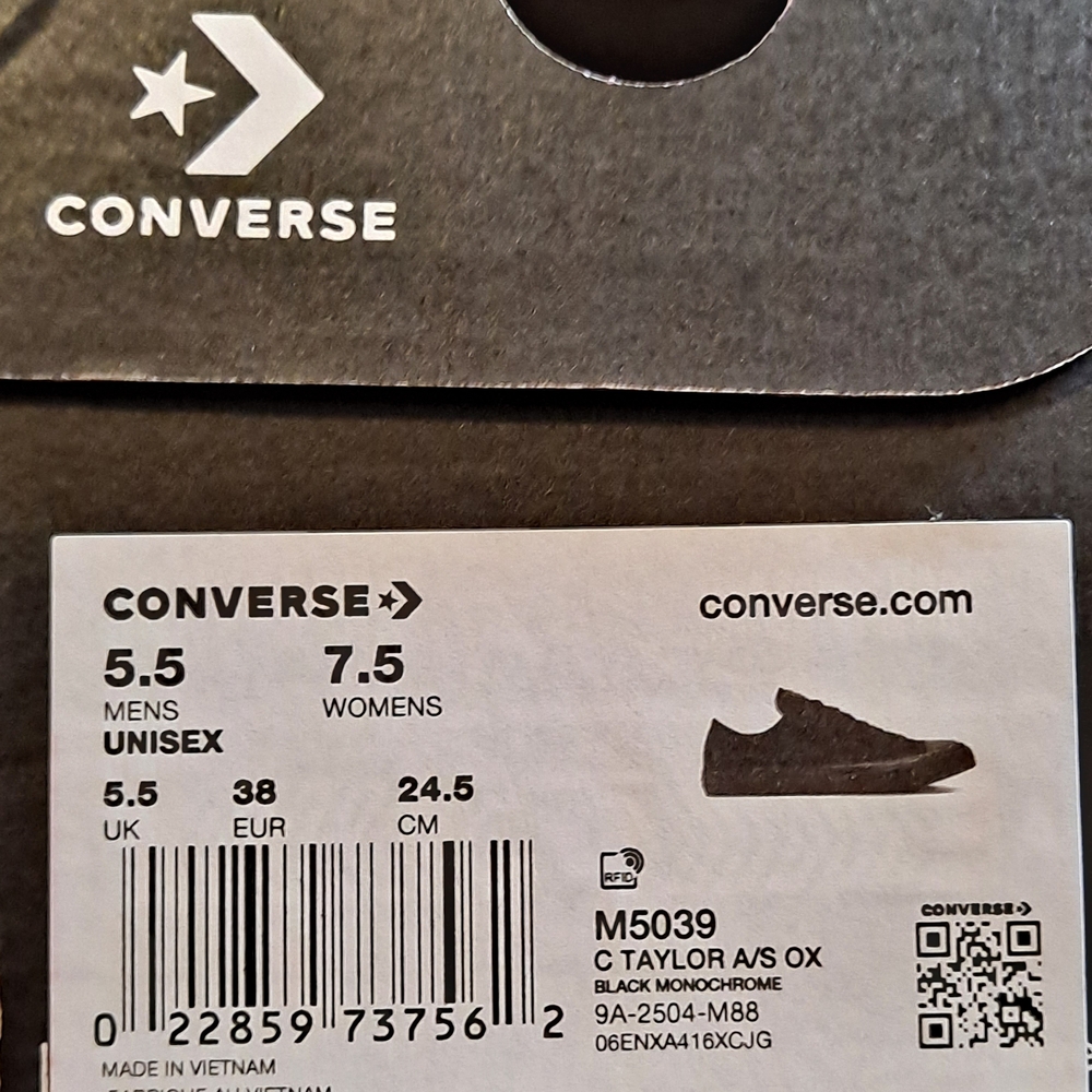 Converse Chuck Taylor All Star Low Top Sneakers - Black Monochrome Size 7.5 - Picture 8 of 8